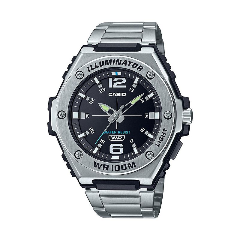 Casio Men's Heavy Duty Illuminator Stainless Steel Bracelet Analog Watch - MWA100H, Size: XL, Silver