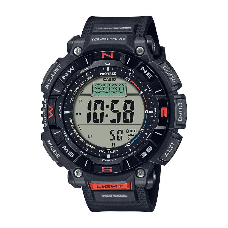 Casio Men's Pro Trek Biomass Tough Solar Atomic Triple-Sensor Titanium Bracelet Watch - PRG340, Size: XL, Black