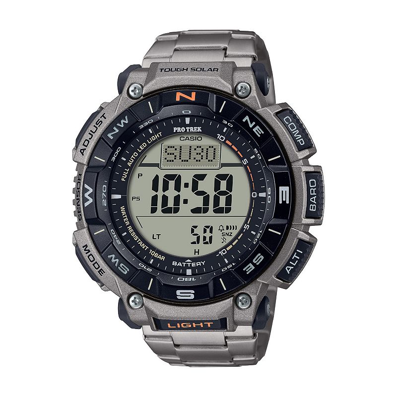 Casio Men's Pro Trek Biomass Tough Solar Atomic Triple-Sensor Titanium Bracelet Watch - PRG340, Size: XL, Silver