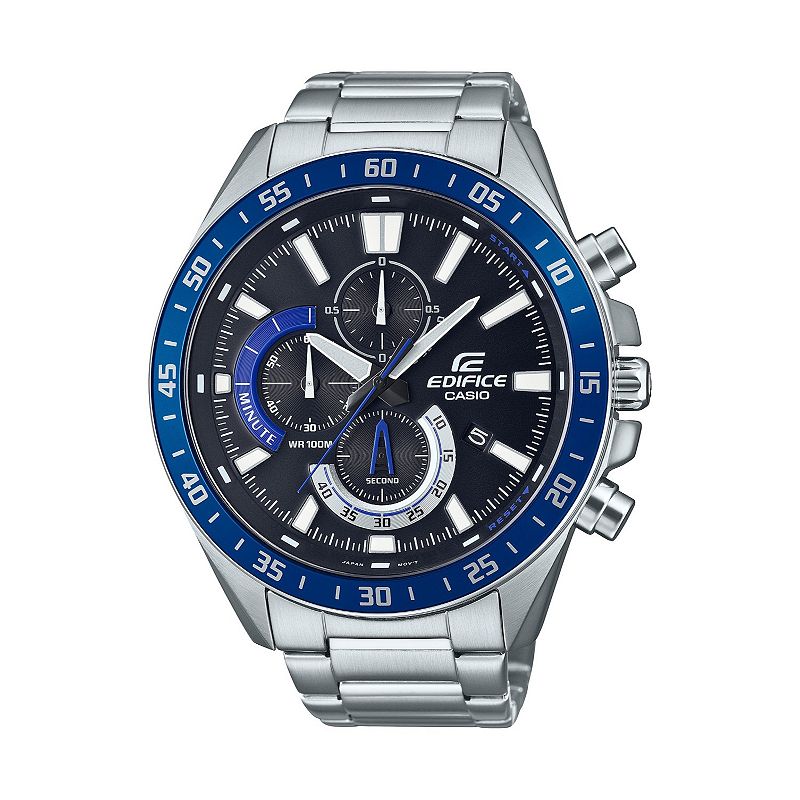 Casio Men's Edifice Chrono Blue Bezel Stainless Bracelet Watch - EFV620D-1A2V, Size: XL, Silver