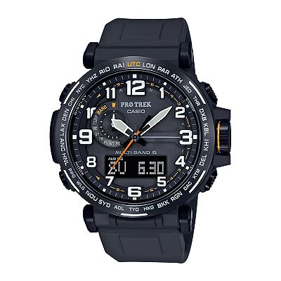 Casio Men s Pro Trek Tough Solar Analog Digital Triple Sensor Black Silicone Strap Watch PRW6600Y 1A9