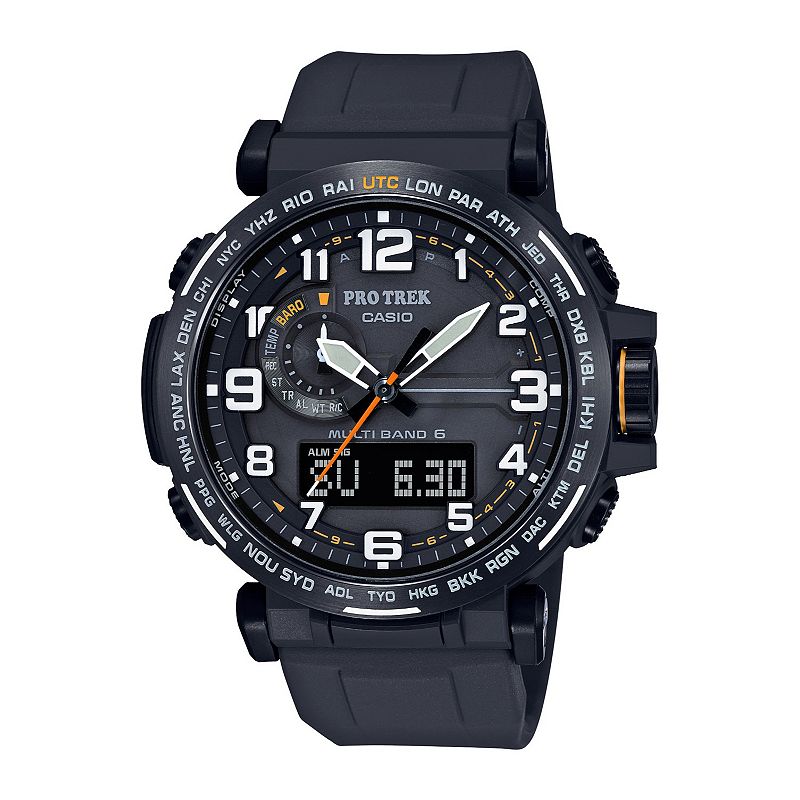 Casio Men's Pro Trek Tough Solar Analog-Digital Triple Sensor Black Silicone Strap Watch - PRW6600Y-1A9, Size: XL