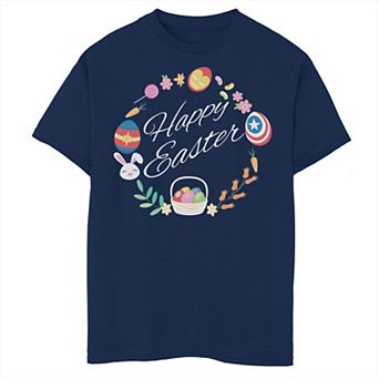 Boys Husky Marvel Easter Floral Happy Easter Graphic Tee