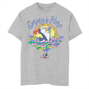Boys Husky Chilly Willy Smelling Flowers Spring Is Here Graphic Tee