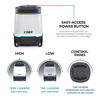 Core 1250L Rechargeable Bluetooth Speaker Lantern with USB Output