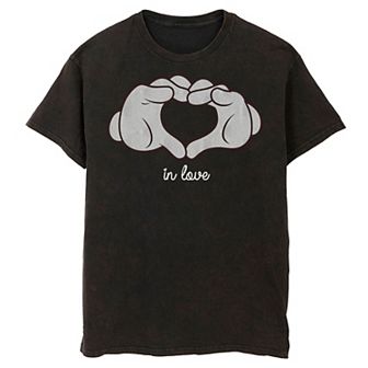 Disney's Mickey Mouse Men's Heart Hands In Love Wash Graphic Tee