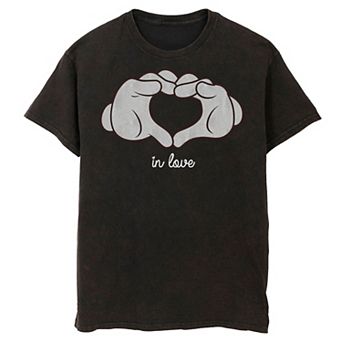 Disney's Mickey Mouse Men's Heart Hands In Love Wash Graphic Tee