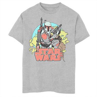 Boys Husky Star Wars The Mandalorian Boba Fett Bright Color Badge Graphic Tee