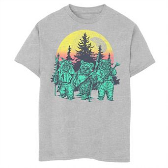 Boys Husky Star Wars Endor Ewok Forest Sunset Graphic Tee