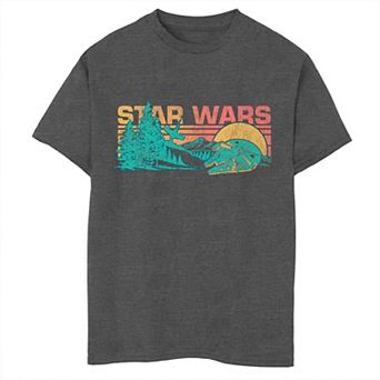 Boys Husky Star Wars Millennium Falcon Forest Retro Sunset Graphic Tee