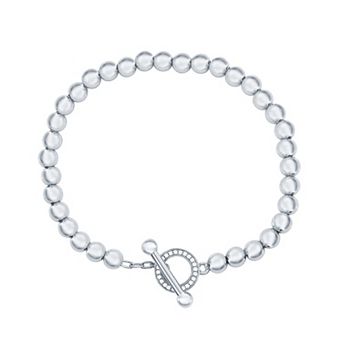 Argento Bella Sterling Silver Cubic Zirconia Beaded Toggle Bracelet