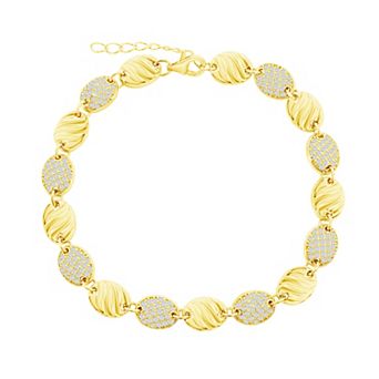 Argento Bella Sterling Silver Oval Croissant & Cubic Zirconia Link Bracelet