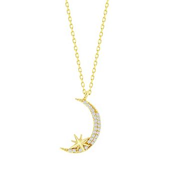 Argento Bella 14k Gold Over Silver Cubic Zirconia Crescent Moon & Star Necklace