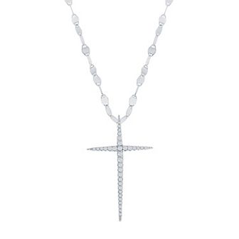 Argento Bella Sterling Silver Cubic Zirconia Cross Mirror Chain Necklace