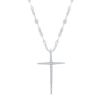 Argento Bella Sterling Silver Cubic Zirconia Cross Mirror Chain Necklace