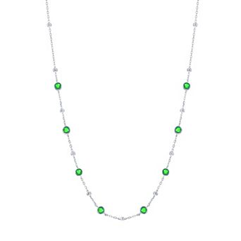 Argento Bella Sterling Silver Bezel-Set Cubic Zirconia & Bead Station Necklace