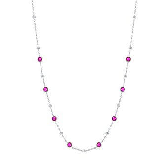 Argento Bella Sterling Silver Bezel-Set Cubic Zirconia & Bead Station Necklace