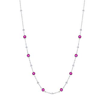Argento Bella Sterling Silver Bezel-Set Cubic Zirconia & Bead Station Necklace