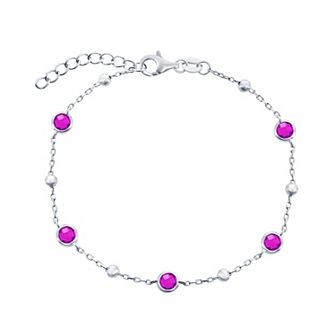 Argento Bella Sterling Silver Bezel-Set Cubic Zirconia & Bead Bracelet