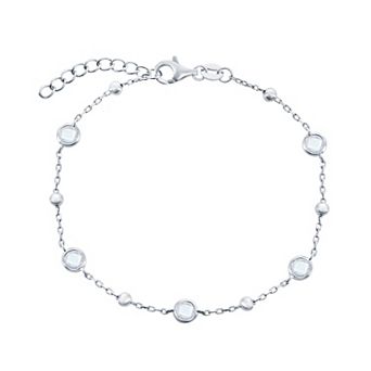 Argento Bella Sterling Silver Bezel-Set Cubic Zirconia & Bead Bracelet