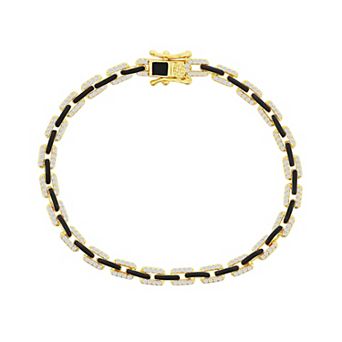 Argento Bella 14k Gold Over Silver Black Enamel & Cubic Zirconia Link Bracelet