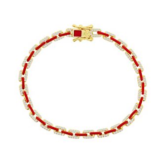 Argento Bella 14k Gold Over Silver Black Enamel & Cubic Zirconia Link Bracelet