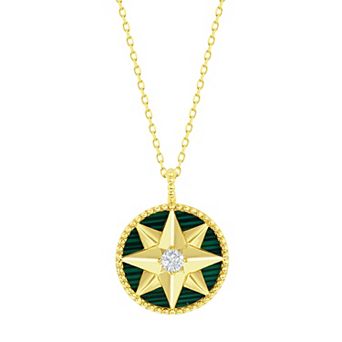 Argento Bella 14k Gold Over Silver Simulated Malachite Star Cubic Zirconia Necklace