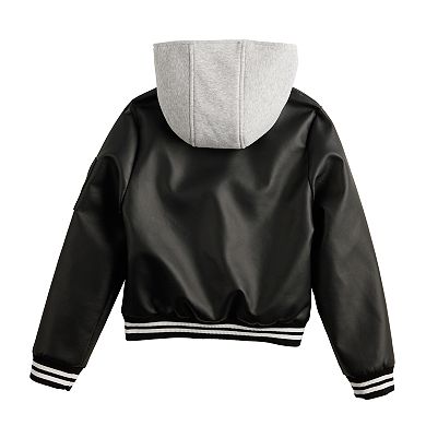 Girls 4-18 SO® Faux Leather Bomber Jacket With Removable Fleece Hood