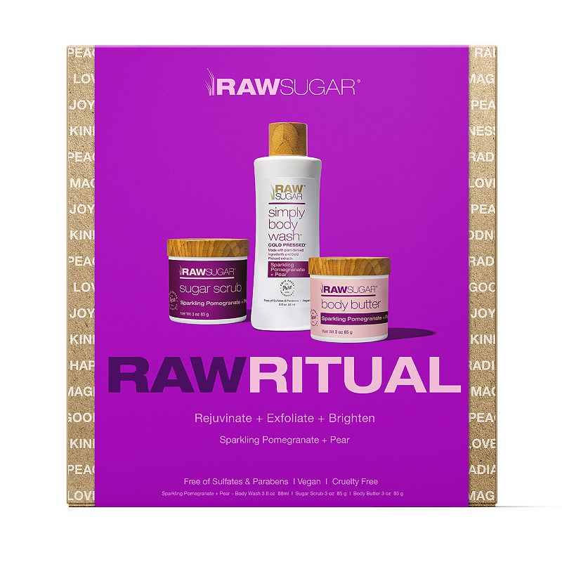 Raw Sugar Raw Ritual Holiday Gift Set  Includes Sugar Scrub  Body Wash  & Body Butter in Sparkling Pomegranate & Pear  3 Piece