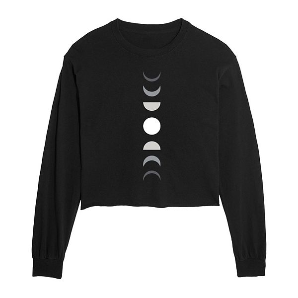 Juniors' Moon Phases Cropped Long Sleeve Tee