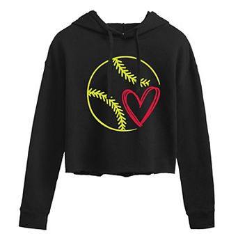 Juniors' Softball With Heart Cropped Graphic Hoodie