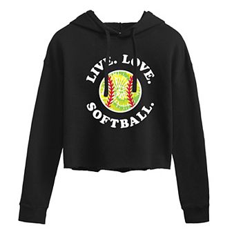 Juniors' Live Love Softball Cropped Graphic Hoodie