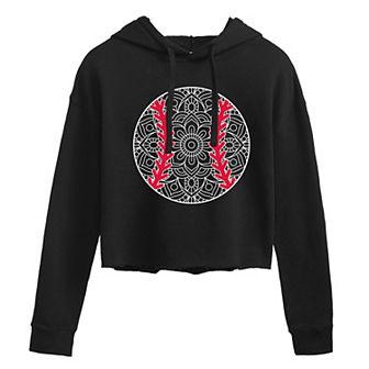 Juniors' Decorative Baseball Cropped Graphic Hoodie