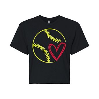 Juniors' Softball With Heart Cropped Graphic Tee