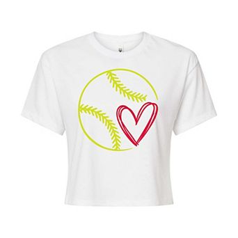 Juniors' Softball With Heart Cropped Graphic Tee