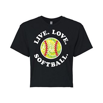 Juniors' Live Love Softball Cropped Graphic Tee