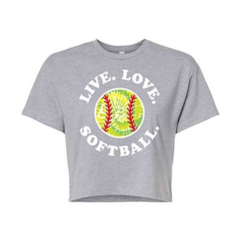 Juniors' Live Love Softball Cropped Graphic Tee
