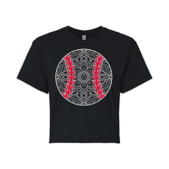 Juniors' Decorative Baseball Cropped Graphic Tee
