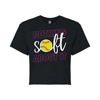 Juniors' Nothing Soft About It Cropped Graphic Tee