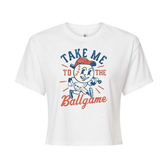 Juniors' Take Me To The Ballgame Cropped Graphic Tee