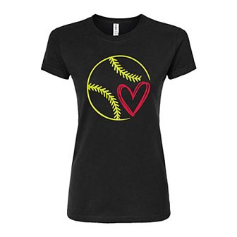 Juniors' Softball Heart Fitted Graphic Tee