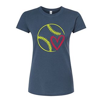 Juniors' Softball Heart Fitted Graphic Tee