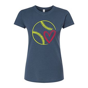Juniors' Softball Heart Fitted Graphic Tee