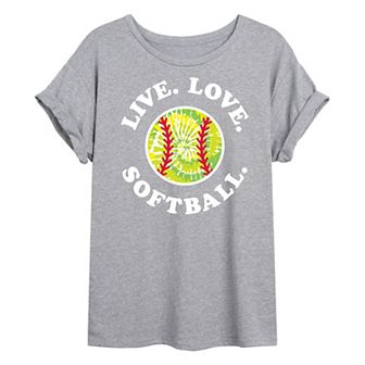Juniors' Live Love Softball Oversized Graphic Tee