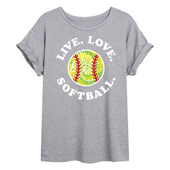 Juniors' Live Love Softball Oversized Graphic Tee