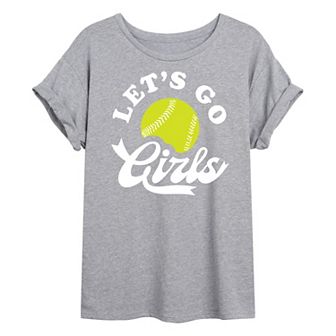 Juniors' Let's Go Girls Softball Oversized Graphic Tee