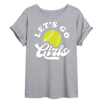 Juniors' Let's Go Girls Softball Oversized Graphic Tee