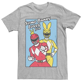 Big & Tall Power Rangers Yellow & Red Some Bunny Loves You Easter Graphic Tee