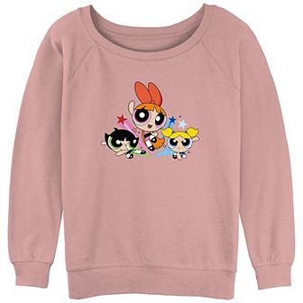 Juniors' Powerpuff Girls Trio Blossom Bubbles Buttercup Stars Crewneck Graphic Sweatshirt