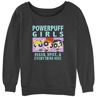 Juniors' Powerpuff Girls Sugar Spice & Everything Nice Trio Slouchy Terry Pullover